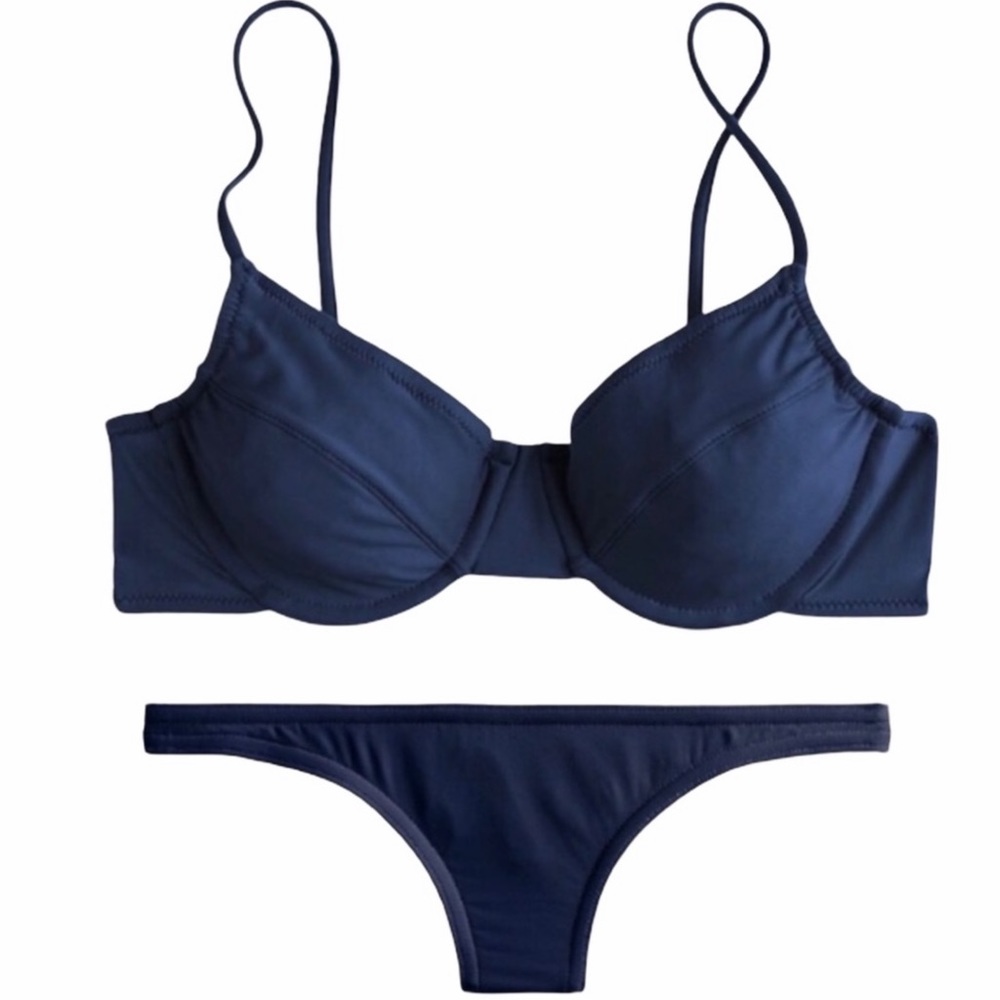 J. Crew 1993 Underwire Top Lowrider Bottom in Navy Size 32B Top Small Bottom NWT